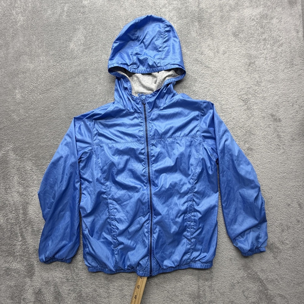 UNIQLO Jacket Youth 7-8 Years Blue Windbreaker Hooded Lined Zip Polyester